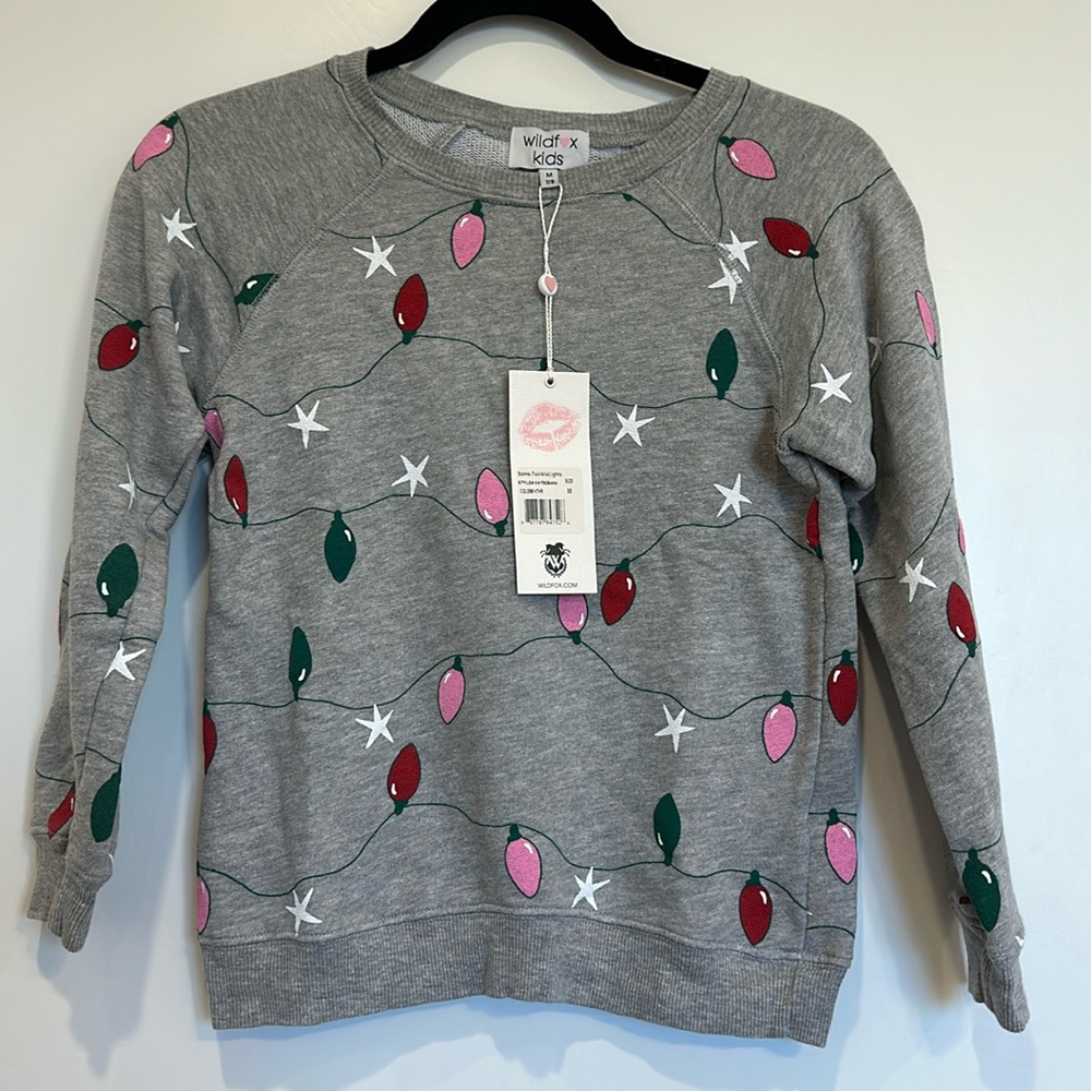 Wildfox Kids Holiday Sweatshirt, Grey w/ Light Pattern Size M 7/8